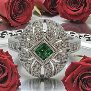 Exclusive JOSEPH ESPOSITO ESPO COLLECTION Art Deco Emerald & Diamond Ring